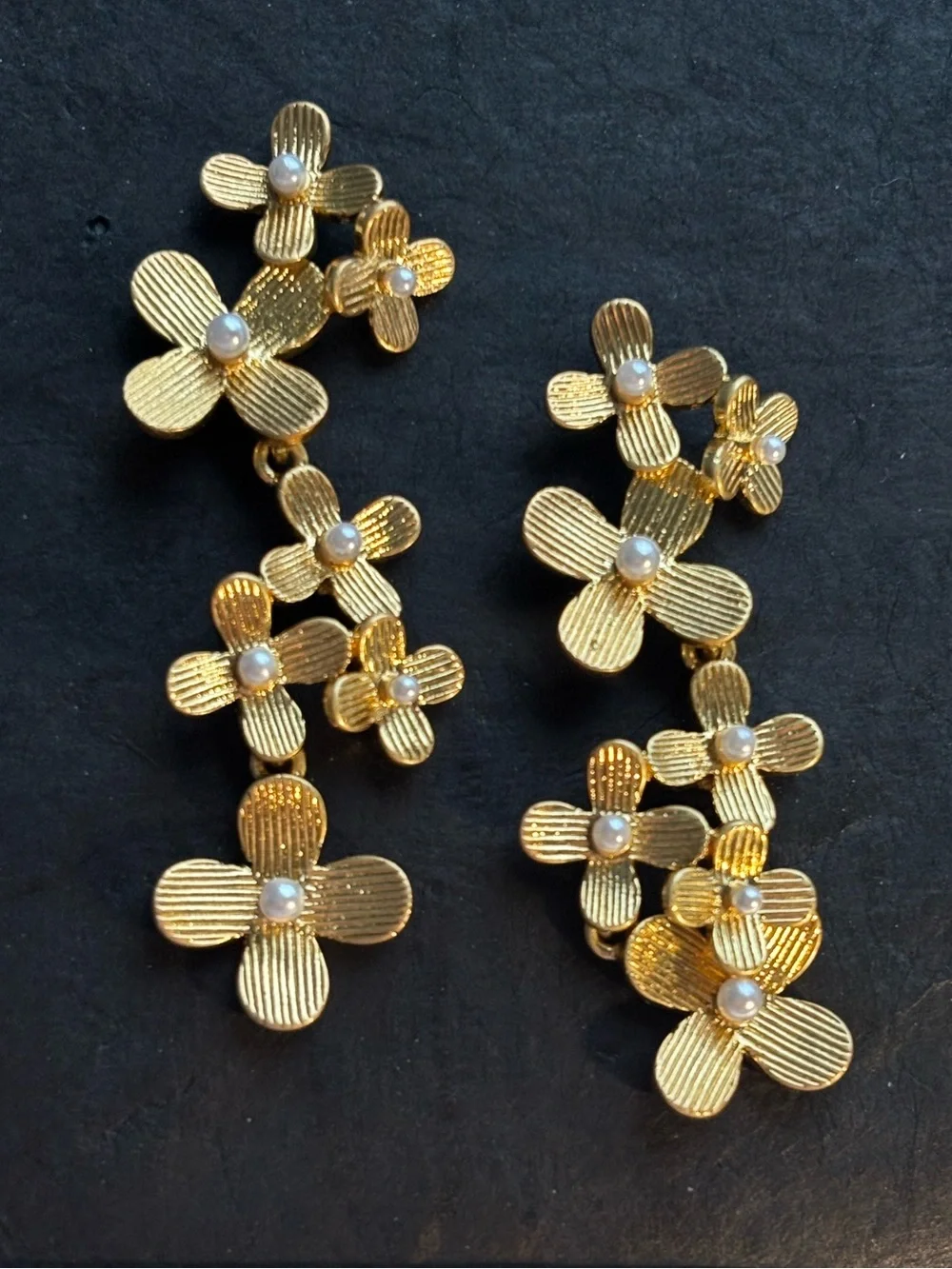 Oscar de la Renta • Gold Hydrangea Crystal Pearl Cascade Earrings